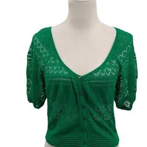 Free People Green cable knit blouse in Size Small V-neck layering, boho, cottage